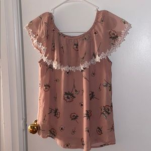 peachy pink colored flower shirt